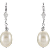 Sterling Silver 9-9.5 mm White Freshwater Pearl Leverback Earrings