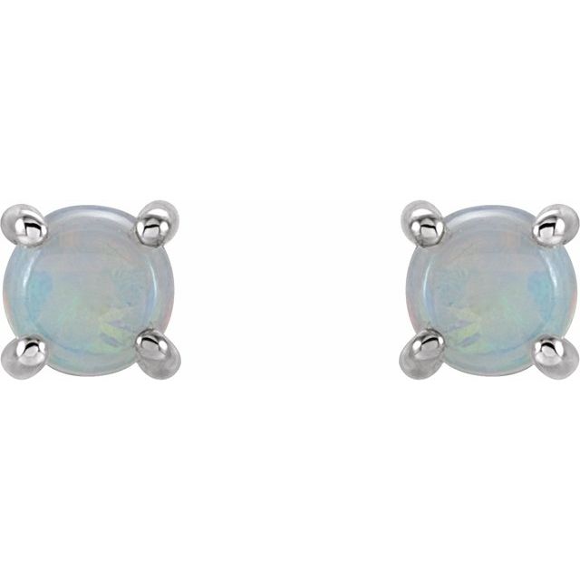 14K White 4 mm Natural White Opal Earrings