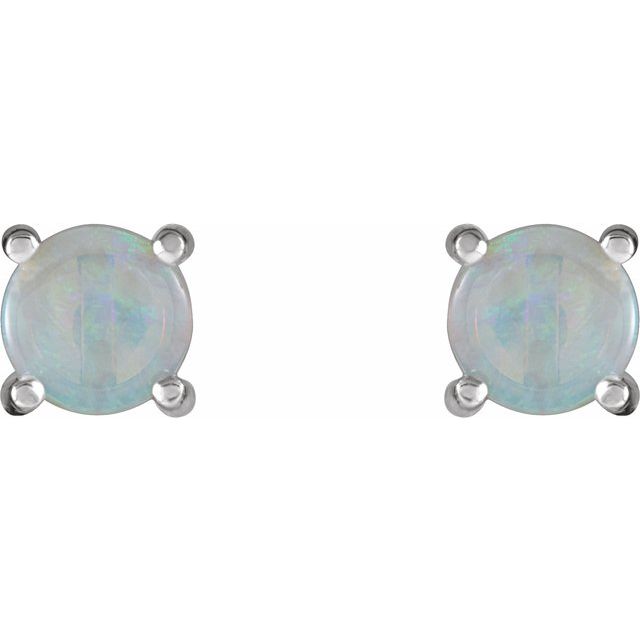 14K White Gold Natural Opal Stud Earrings â€“ Elegant 4 mm Design