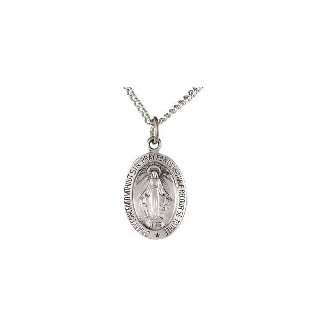 Sterling Silver 23x16  mm Oval Miraculous Medal 18" Necklace