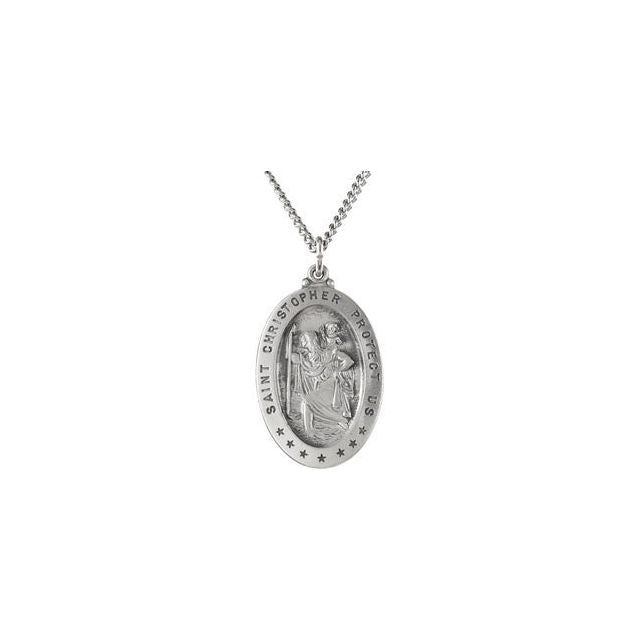 Sterling Silver 19x14  mm Oval St. Christopher 18" Necklace