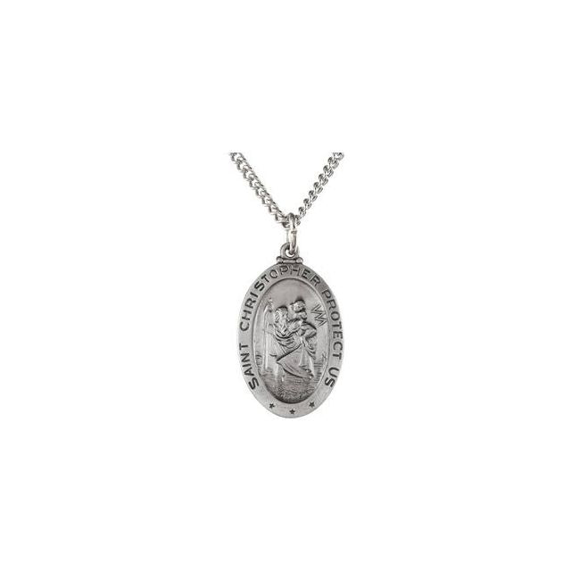 Sterling Silver 19x14  mm Oval St. Christopher 18" Necklace