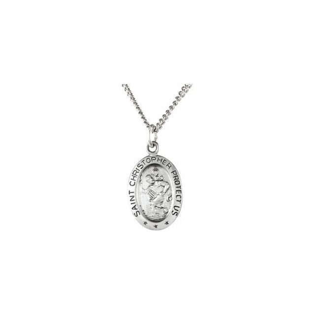 Sterling Silver 19x14  mm Oval St. Christopher 18" Necklace