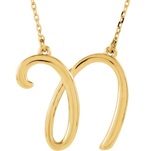 14K Gold Script Initial Necklace
