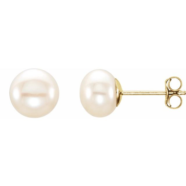 14K Yellow 5-6 mm Cultured White Freshwater Pearl Earrings