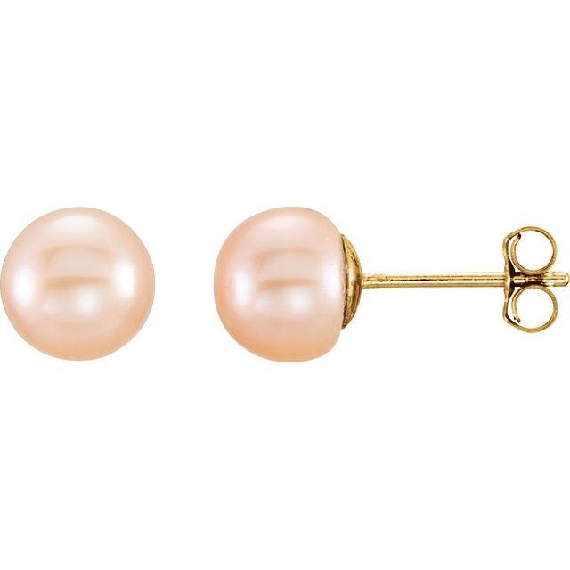 14K Yellow 5-6 mm Cultured White Freshwater Pearl Earrings