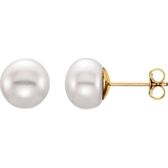 14K Yellow 5-6 mm Cultured White Freshwater Pearl Earrings