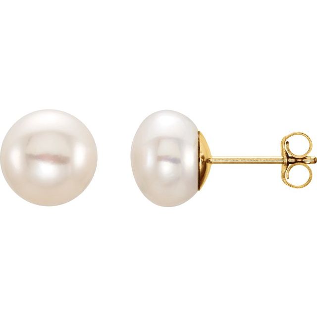 14K Yellow 5-6 mm Cultured White Freshwater Pearl Earrings