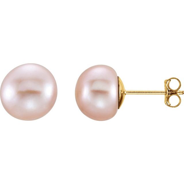 14K Yellow 5-6 mm Cultured White Freshwater Pearl Earrings