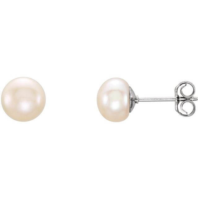 14K Yellow 5-6 mm Cultured White Freshwater Pearl Earrings