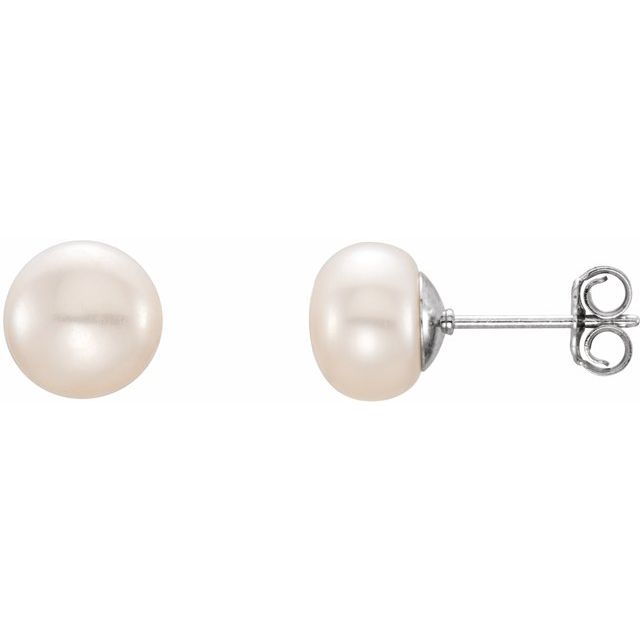 14K Yellow 5-6 mm Cultured White Freshwater Pearl Earrings