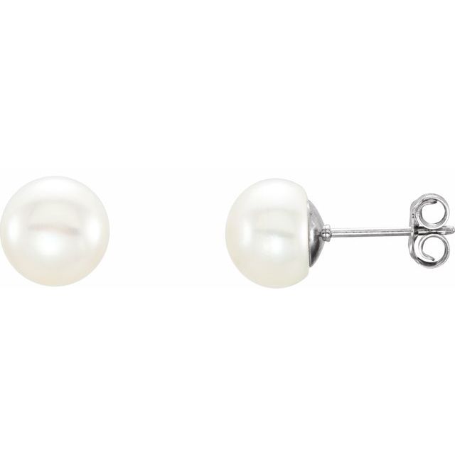 14K Yellow 5-6 mm Cultured White Freshwater Pearl Earrings