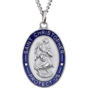 Sterling Silver Blue Enamel 26x20 mm St. Christopher Pendant