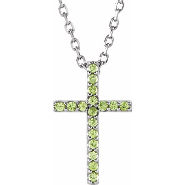 14K Gold Natural Blue Sapphire Petite Cross Necklace