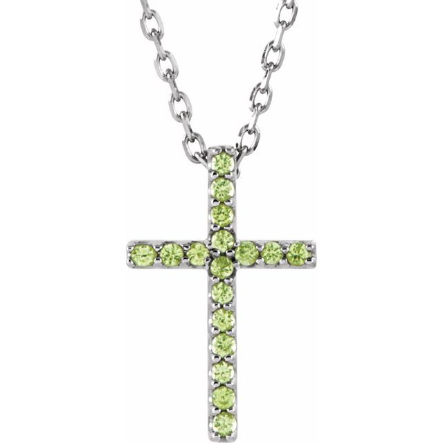 14K White Natural Blue Sapphire Petite Cross 16" Necklace