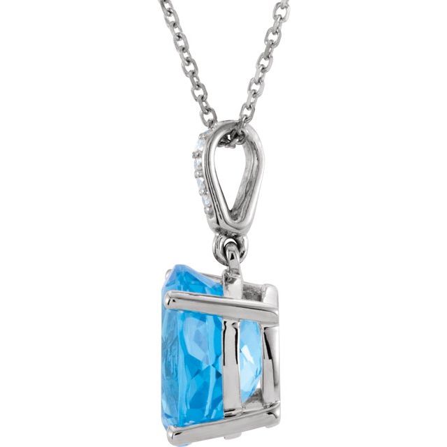 14K White Natural Swiss Blue Topaz & .03 CTW Natural Diamond 18" Necklace