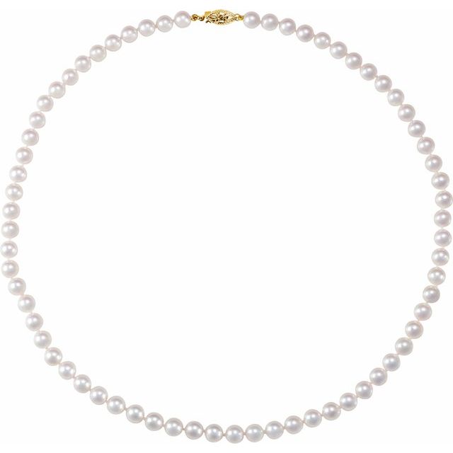 Cultured White Akoya Pearl Necklace in 14K Gold