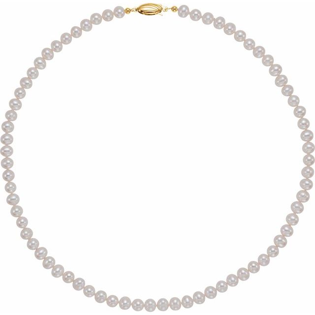 14K Yellow Gold 18" Cultured White Freshwater Pearl Necklace