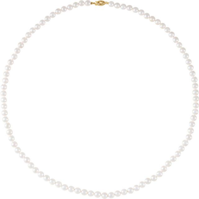 Cultured White Akoya Pearl Necklace in 14K Gold