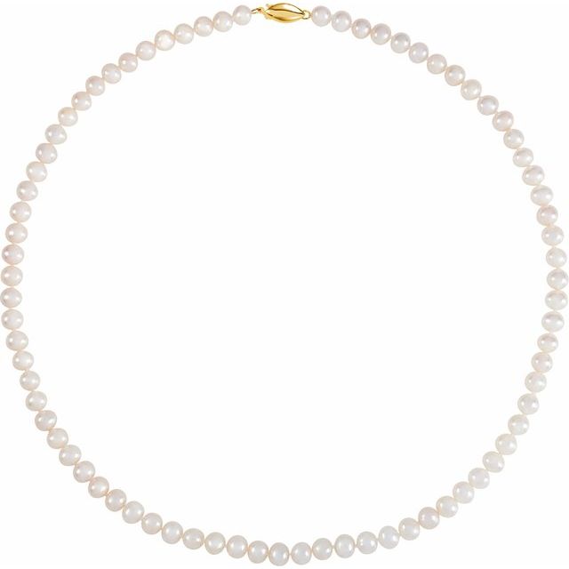 14K Gold Cultured White Freshwater Pearl Necklace