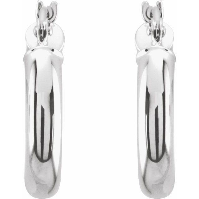 14K White Gold 15 mm Polished Tube Hoop Earrings