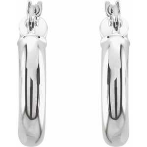 14K White Gold 15 mm Polished Tube Hoop Earrings