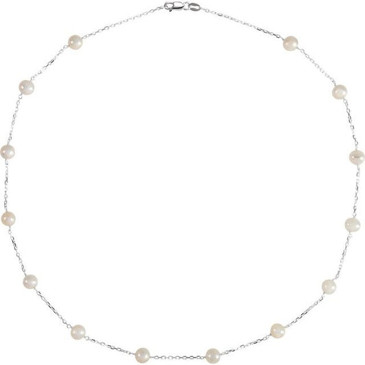 Sterling Silver, 5x6 mm Cultured White Freshwater Pearl 5-Station Bracelet