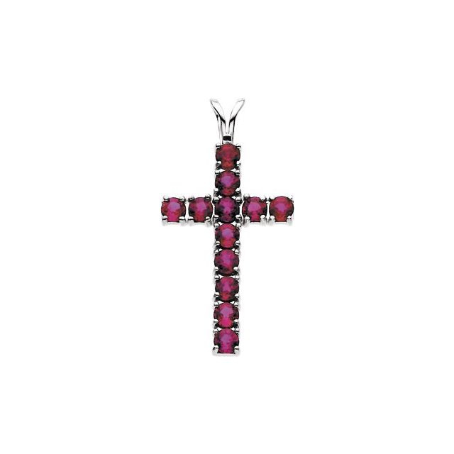 Natural Ruby Cross Pendant Set in 14K Gold