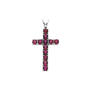 Natural Ruby Cross Pendant Set in 14K Gold