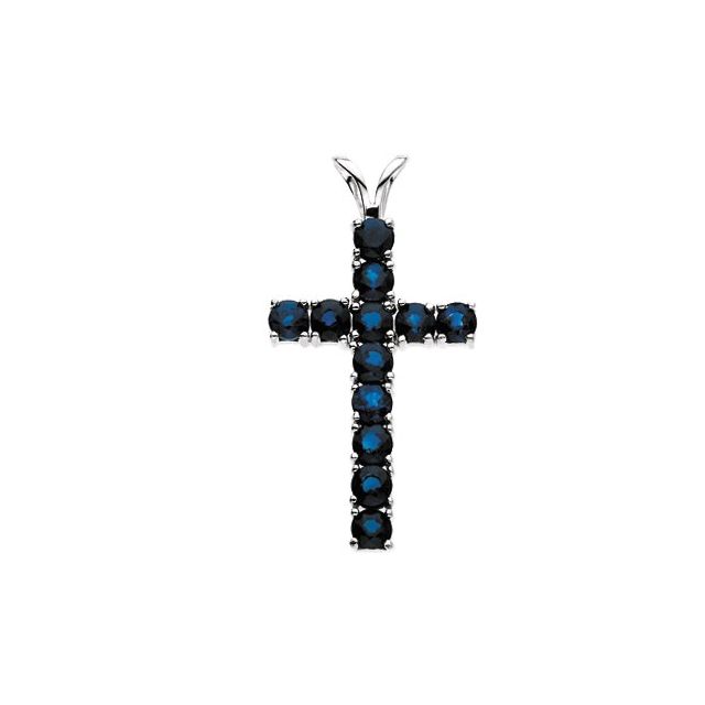 14K Gold Natural Blue Sapphire Cross Pendant