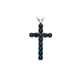14K Gold Natural Blue Sapphire Cross Pendant