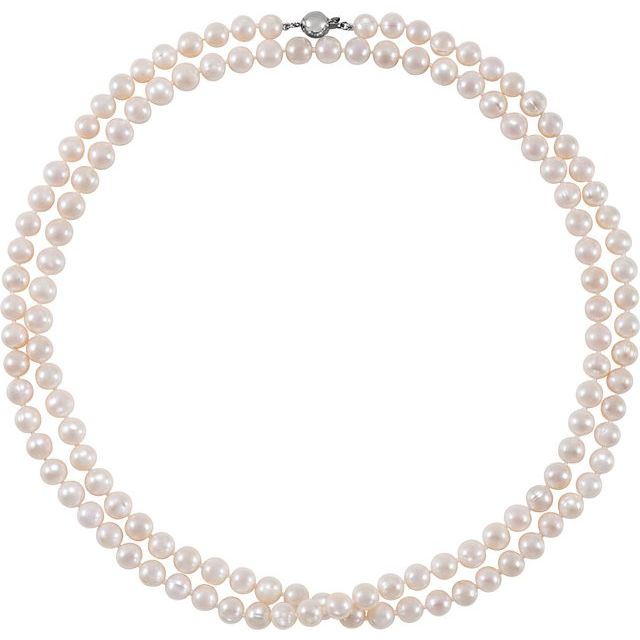 Sterling Silver 42" Strand with 8-9 mm Cultured White Freshwater Pearls