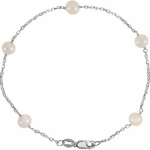14K Gold Cultured White Freshwater Pearl Bracelet