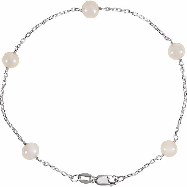 Elegant Sterling Silver 7.5" Bracelet with 5 Cultured White Freshwater Pearls