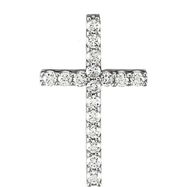 14K White Gold 1/6 CTW Natural Diamond Petite Cross Necklace