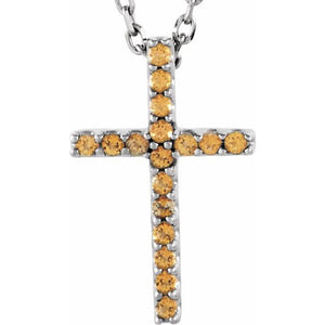 14K Gold Natural Blue Sapphire Petite Cross Necklace