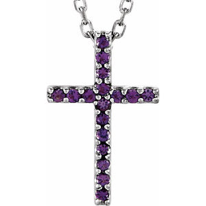 14K Gold Natural Blue Sapphire Petite Cross Necklace