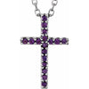 14K White Gold Petite Cross Necklace with Natural Blue Sapphires - 16 Inches