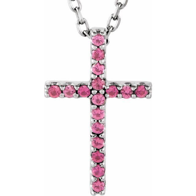 14K Gold Natural Blue Sapphire Petite Cross Necklace