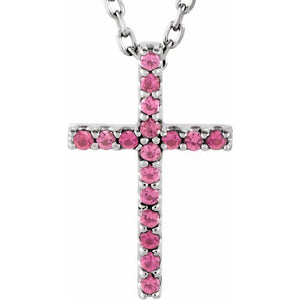 14K Gold Natural Blue Sapphire Petite Cross Necklace