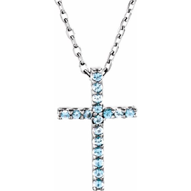 14K Gold Natural Blue Sapphire Petite Cross Necklace
