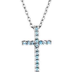 14K Gold Natural Blue Sapphire Petite Cross Necklace
