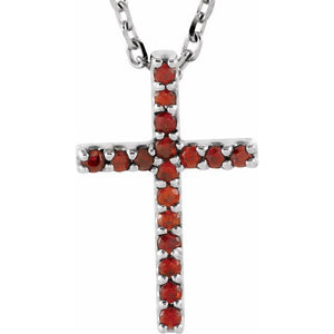 14K Gold Natural Blue Sapphire Petite Cross Necklace