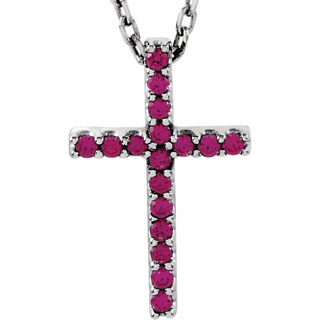 14K Gold Natural Blue Sapphire Petite Cross Necklace