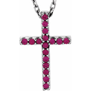14K Gold Natural Blue Sapphire Petite Cross Necklace