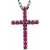 14K White Gold Petite Cross Necklace with Natural Blue Sapphires - 16 Inches