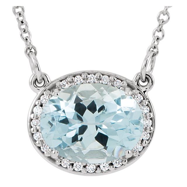 1/100 CTW Oval Natural Aquamarine and Diamond Necklace Crafted in 14K Gold