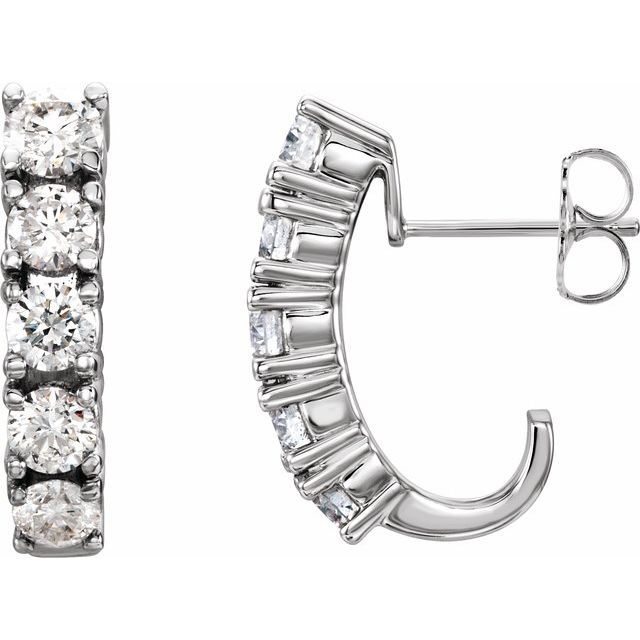 14K Gold Natural Diamond J-Hoop Earrings