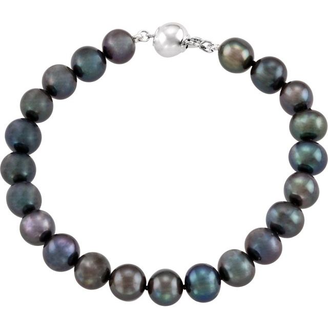 Sterling Silver, 8-9 mm Black Freshwater Pearl Bracelet - Elegant Design