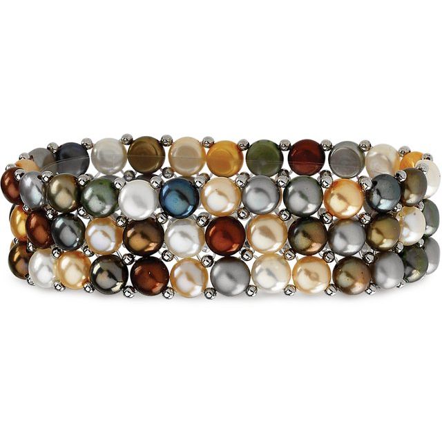 Sterling Silver, 5.5-6.0 mm Multi-Color Freshwater Pearl Stretch Bracelet